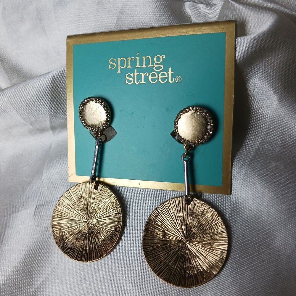 SPRING STREET GOLD TONE DANGLE CLIP ON EARRINGS